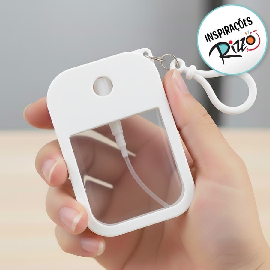 Frasco Spray Portátil Macaron Cartão com Capa de Silicone e Gancho - 38ml - Branco - 1 unidade - Rizzo