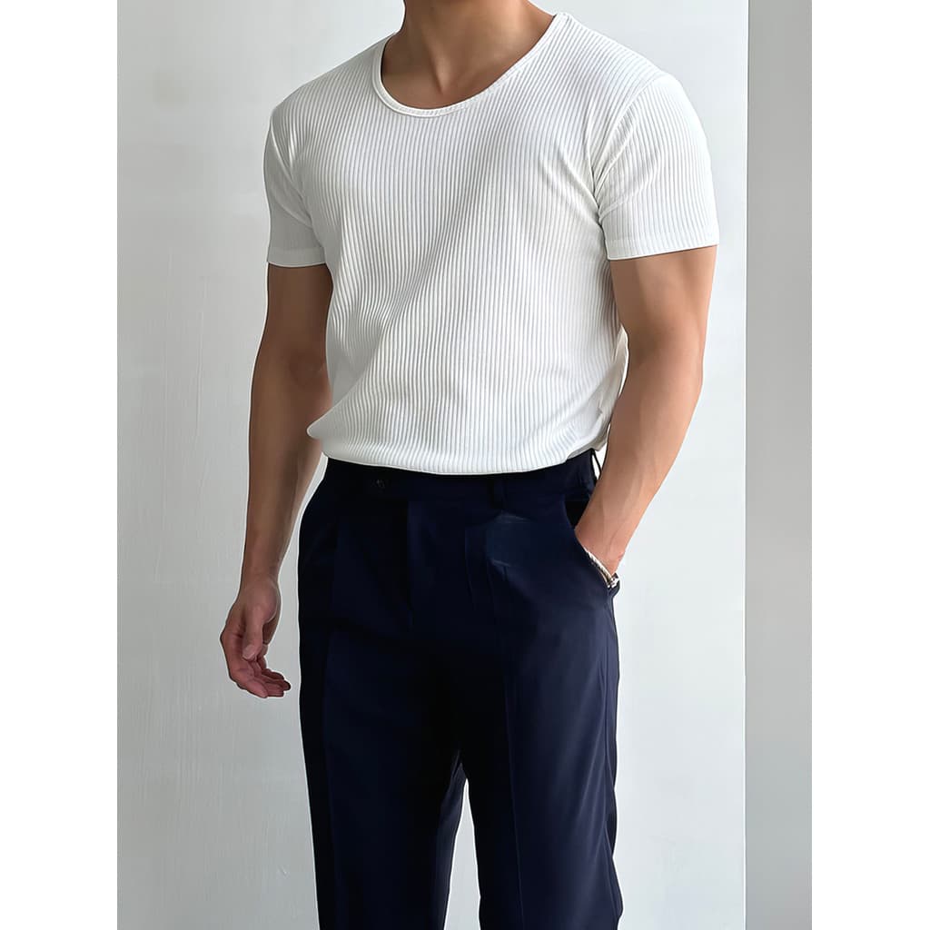 American Tough Guy Ice Silk Threaded Camiseta Muscle Men Slim-Fit Stretch Manga Curta Legal Secagem Rápida