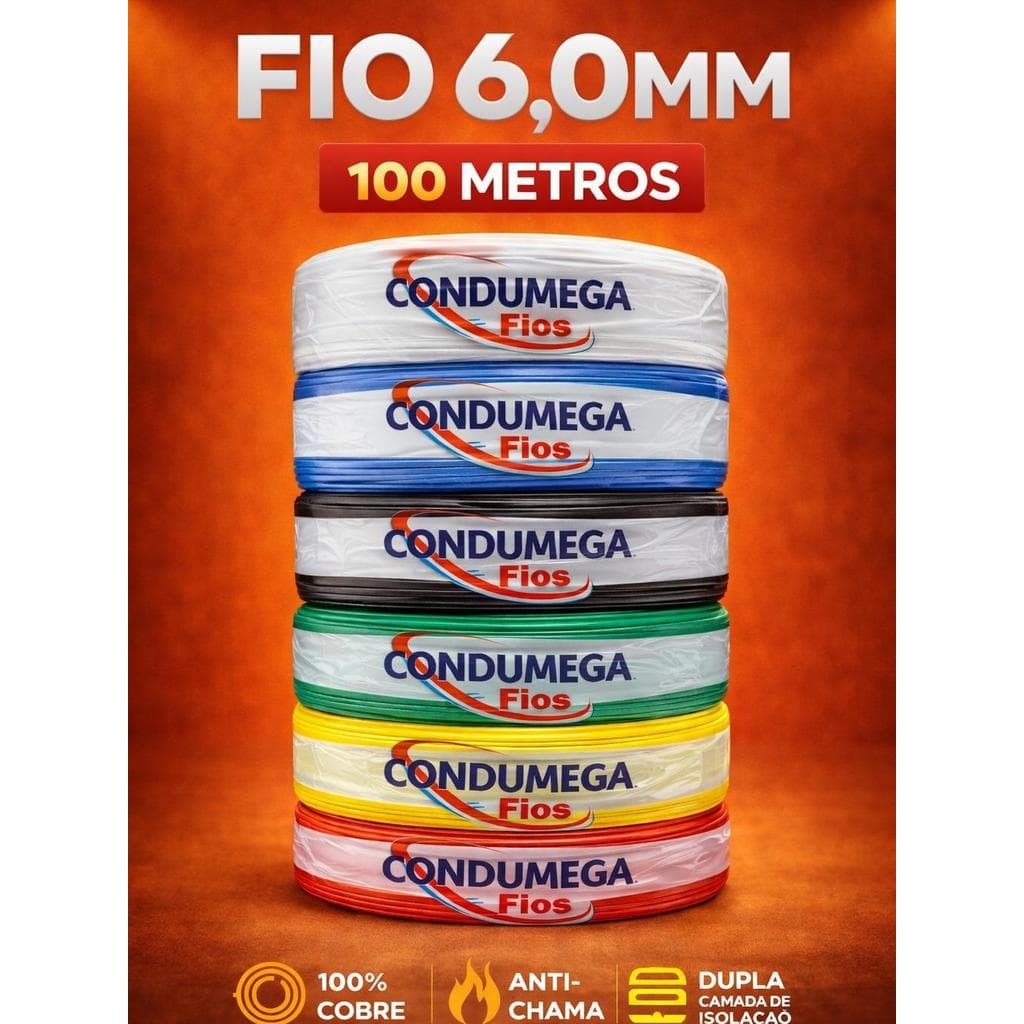 Fio Elétrico 6,0mm 100 Metros Flexível Antichamas Uso Residencial e Profissional