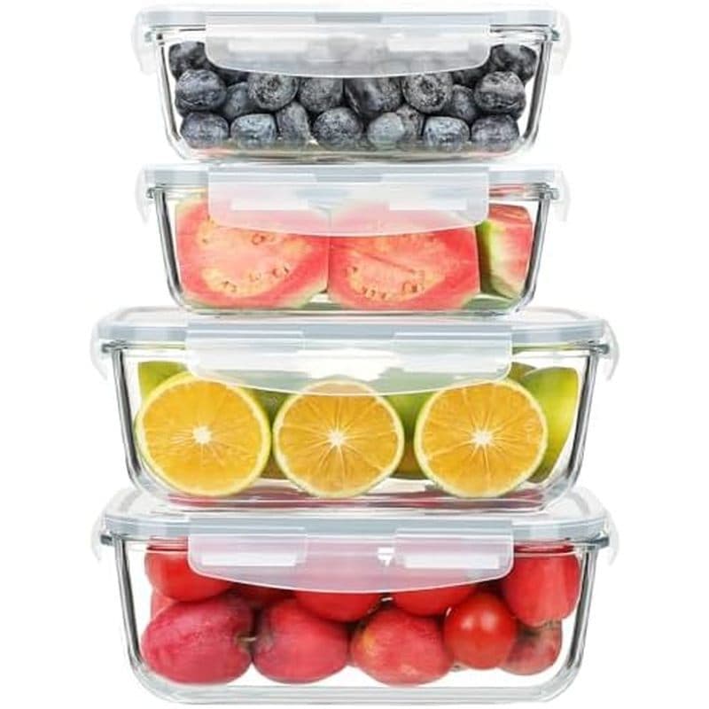 KOMUEE Conjunto De 4 Recipientes Grandes De Vidro Para Armazenamento De Alimentos De 63 Onças + 27 Com Tampas Herméticas