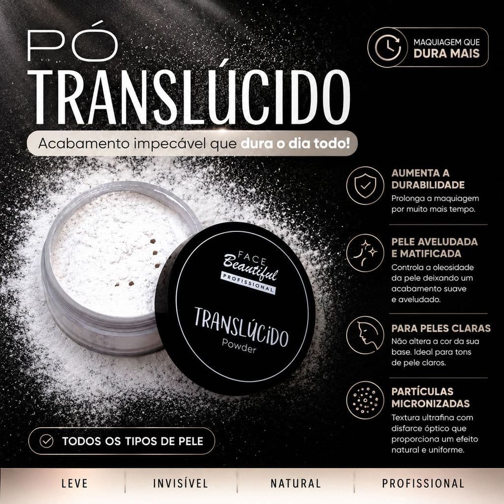 Pó Facial Solto Translucido Efeito Matte Aveludado - Face Beautiful