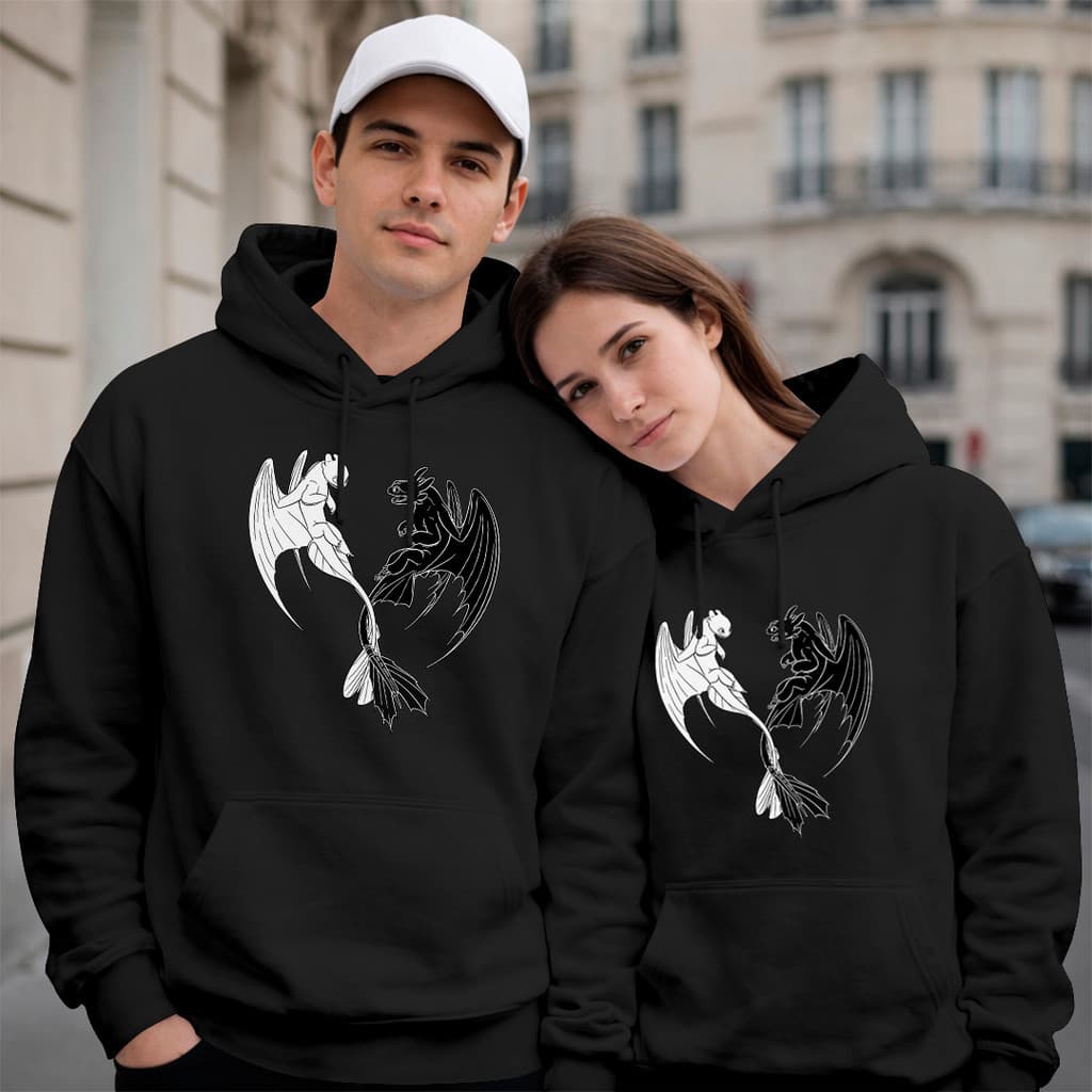 Moletom kit Casal Namorados Como Treinar o Seu Dragão Banguela Fúria da Luz Blusa De Frio Com Capuz