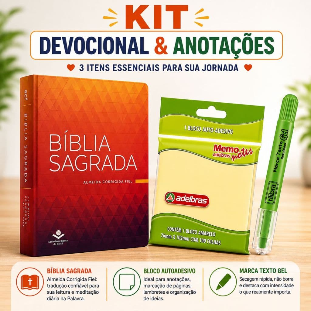 Kit Bíblia Sagrada ACF + Bloco Adesivo + Marca Texto