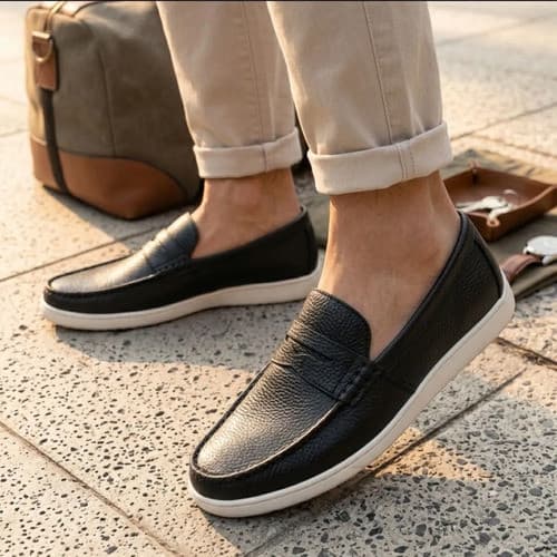 Mocassim Masculino Couro Legítimo Forrado Azul Marinho Penny Loafer Navy Casual Drive Sapato Costuma Manual Confort