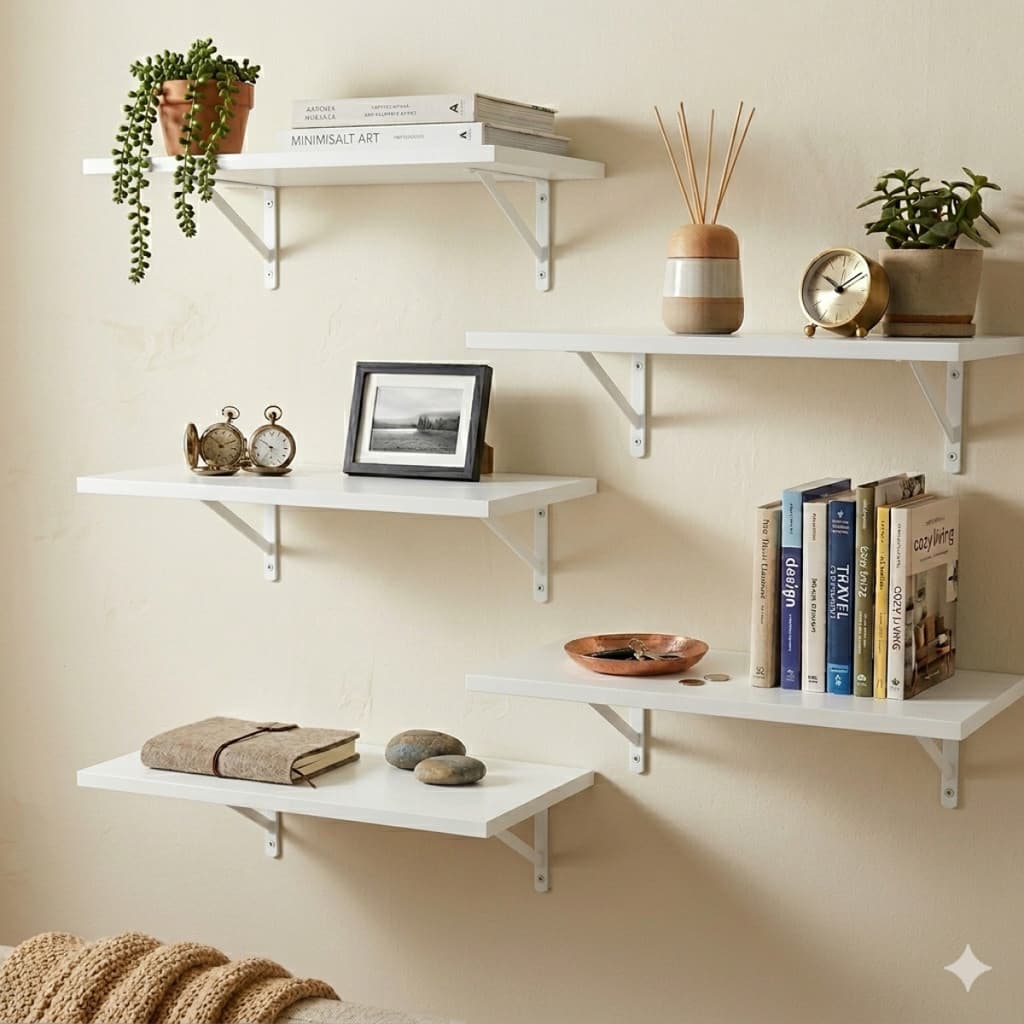 Kit 5 Prateleira 30x80 Lisa Branca Multiuso com Suporte Mão Francesa Reforçado – Branco Premium
