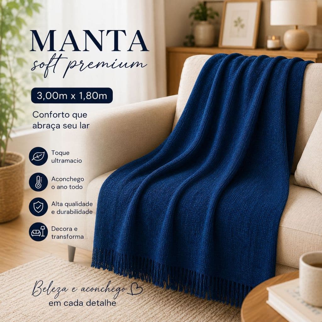 Manta Premium Gigante 3,00 x 1,80 para Sofá – Charme e Proteção no Dia a Dia