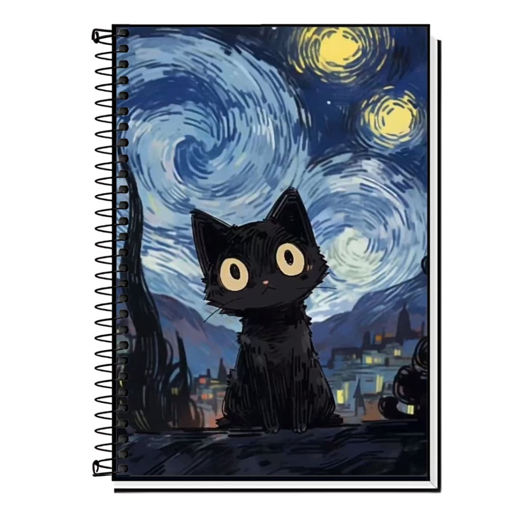 Caderno Gato Noite Estrelada 1 Matéria ou 10 Matérias