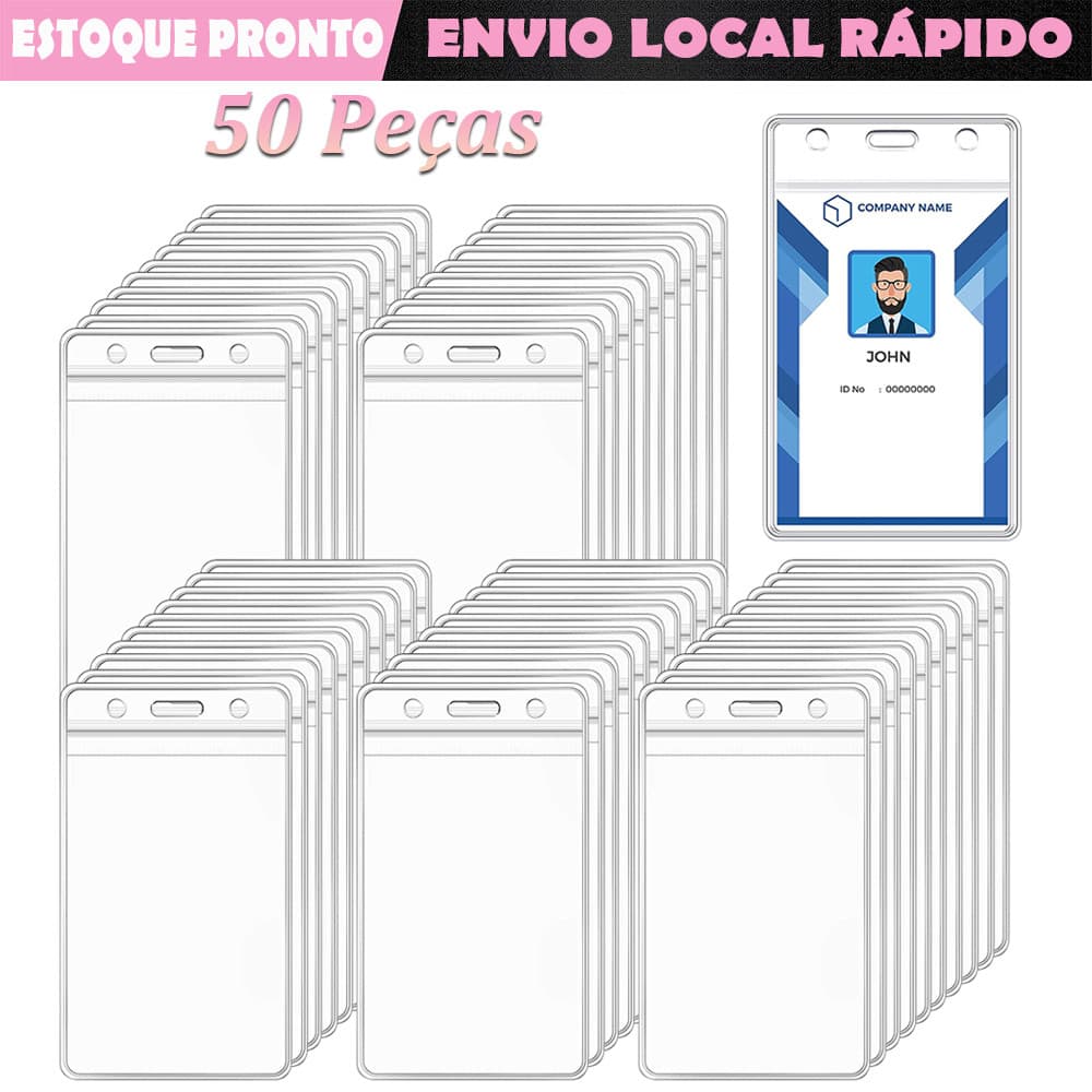 50 peças porta-crachás de identificação porta-crachás de plástico transparente selável à prova d'água vertical padrão