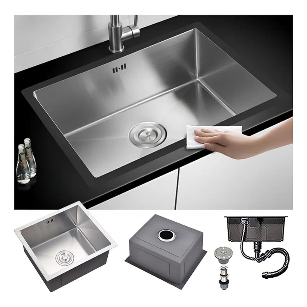 Kit Cuba Pia Cozinha Gourmet Alta Qualidade Quadrada Luxo Escovado Inox304 Com Kit drenagem 50x40cm