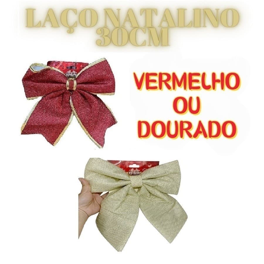 Laço 30x27CM Grande Vermelho E Dourado Dourado Natal Brilhante Decorativo Natalino Decorações