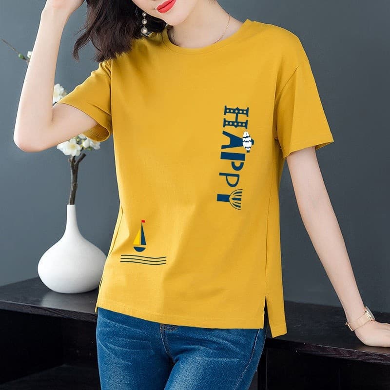 [100 algodão puro] versão coreana camiseta feminina de manga curta puro algodão solto verão em torno do pescoço senhoras