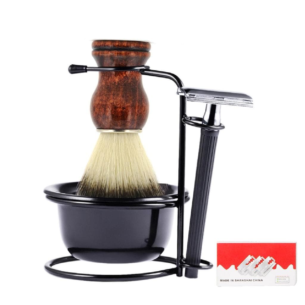 Navalha Manual masculina, escova de barbear macia, conjunto de tigela de espuma, suporte de escova de barba, prático