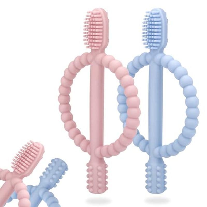 Brinquedos De Dentição Para Bebês Com Alça Fácil De Segurar , Escova De Dentes Infantil De Silicone , Texturizada Em Amb
