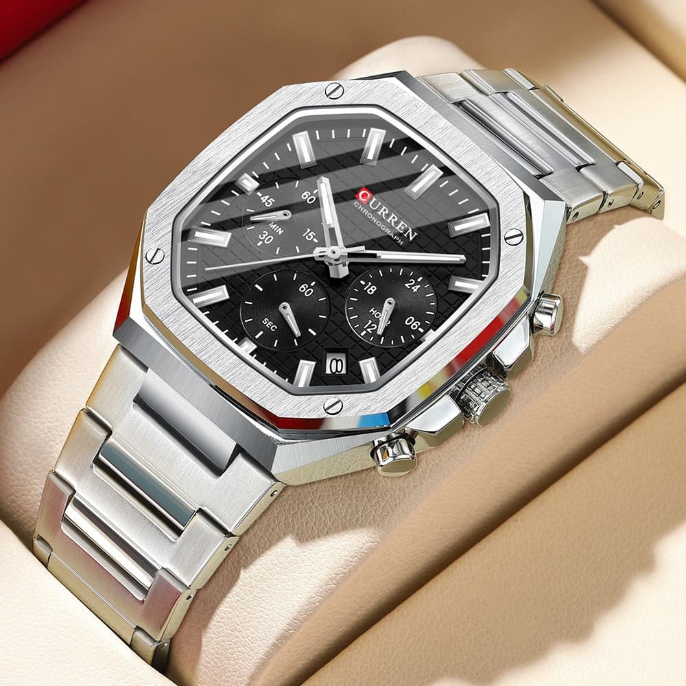 Relógio Masculino CURREN Original, Cronógrafo, Luminoso, à Prova d'Água, em Aço Inoxidável, Quartz, para Negócios L LUZR