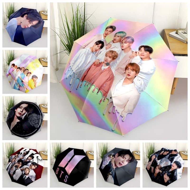 Moda BTS Impresso Guarda-Sol Anti UV À Prova De Vento D'água Leve Portátil Ao Ar Livre Chuva Uso Diário Dobrável Automát