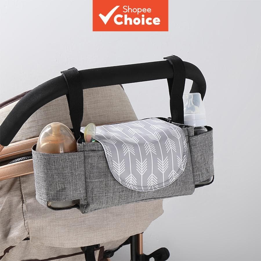 Bolsa de armazenamento pendurada para carrinho, suporte multifuncional para mamadeira e copo, organizador de cesto para