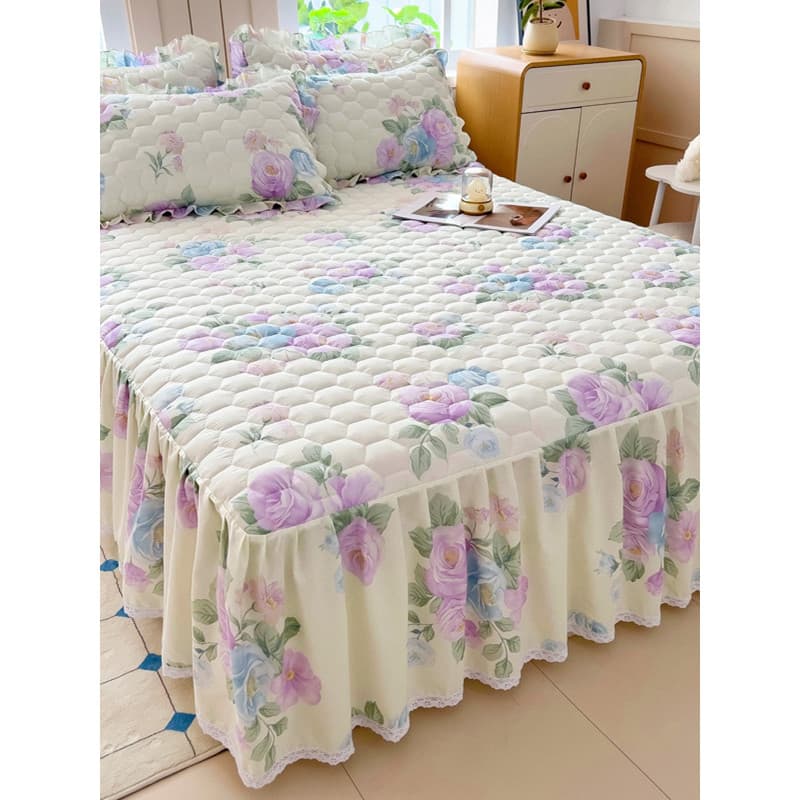 2025 Novo estilo estilo princesa renda algodão acolchoado saia de cama peça única algodão puro colcha espessada conjunto