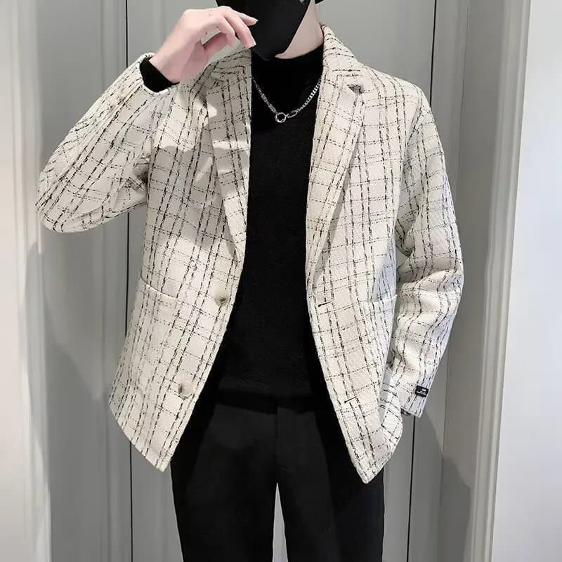 Jaqueta De Terno Masculino Primavera E Outono Estilo Coreano Moda Casual Bonito Plai