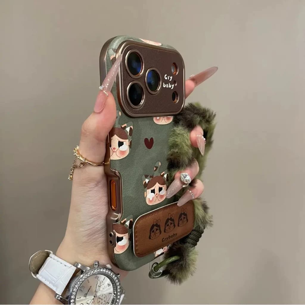 Capa de telefone para bebê chorando verde resistente a choques de cor sólida galvanizada, lente com tudo incluído, com n
