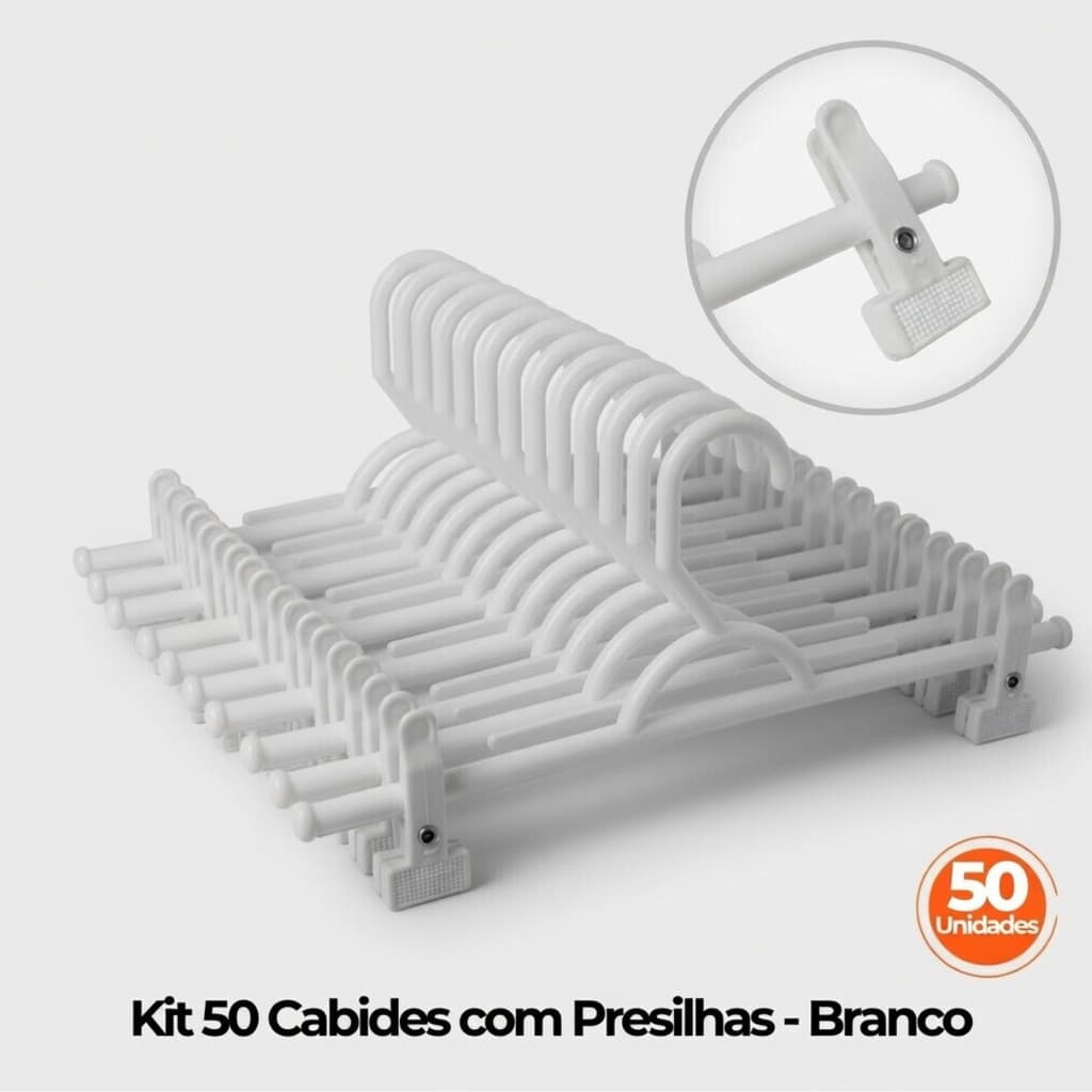 Kit 50 Cabides Para Saia E Shorts Com Presilha Plastico Reforçado - BRANCO