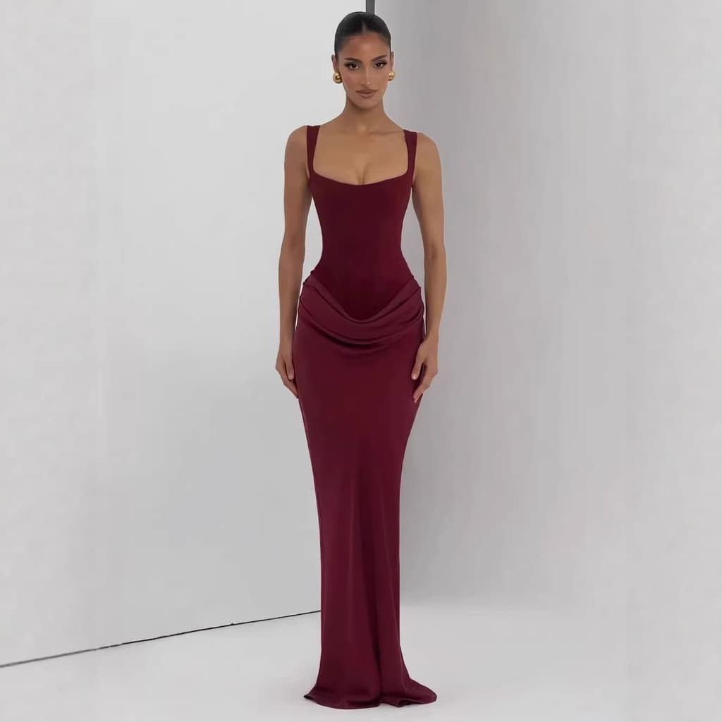 26 tubo espinha de peixe superior vestido de cetim saia feminina fino ajuste mais magro olhar Drape High-End jantar vest