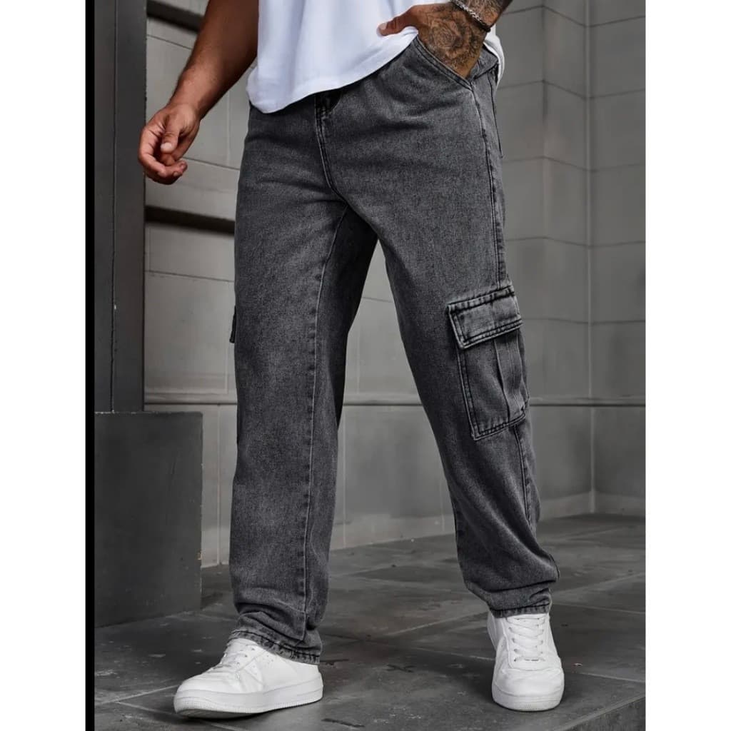 Calças Cargo Unissex Largas, Estilo Skate, Casuais com Cordão Ajustável