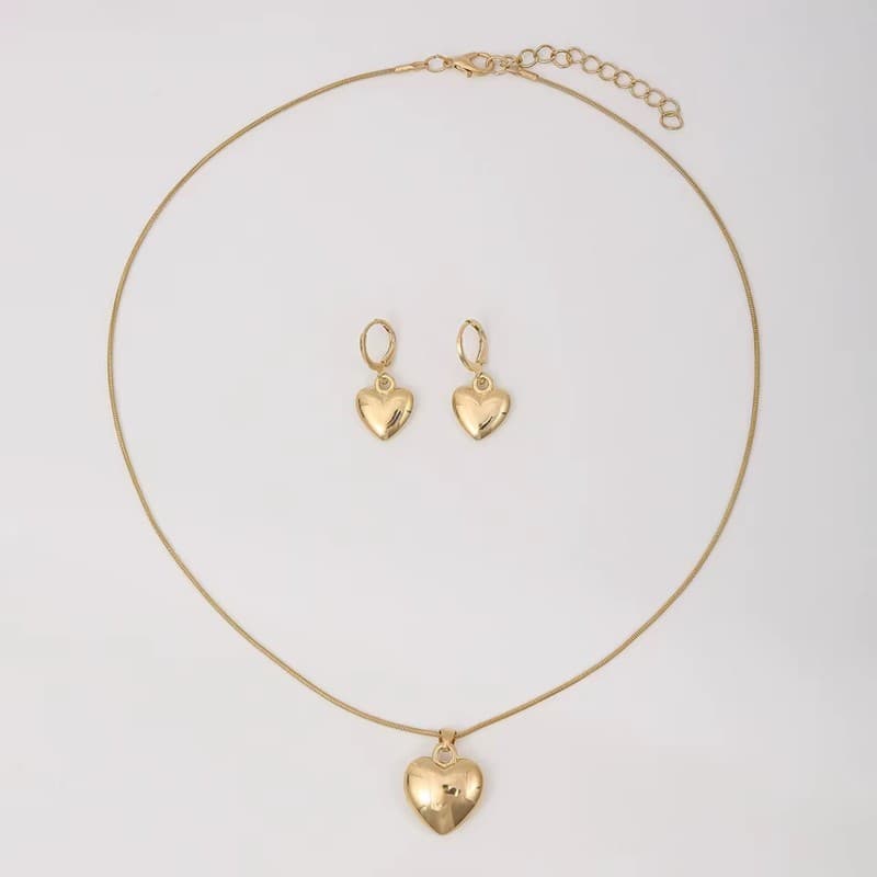 Conjunto de Joias com Colar em Forma de Coração de duas peças Design Minimalista