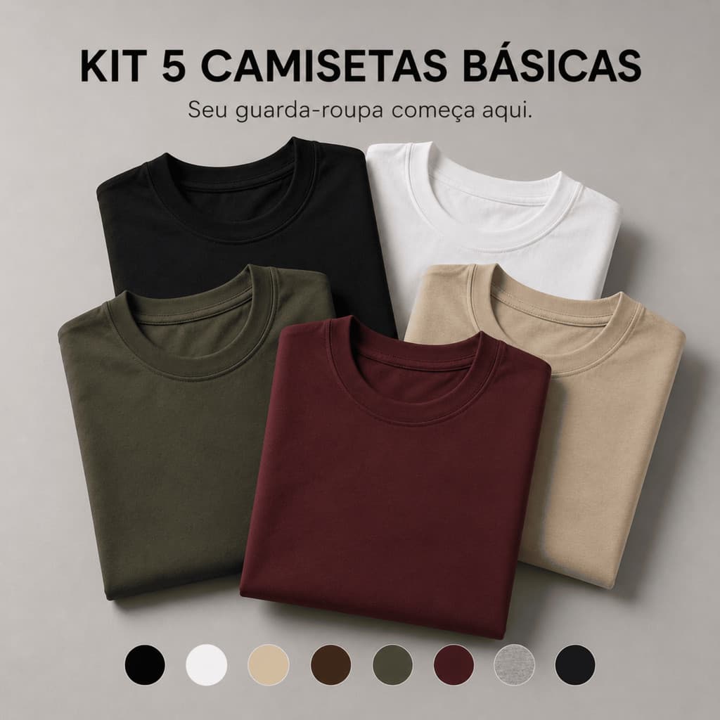 Kit 5 Camiseta Masculina Básica Lisa 100% Algodão Premium Slim Camisa Atacado Direto Da Fábrica