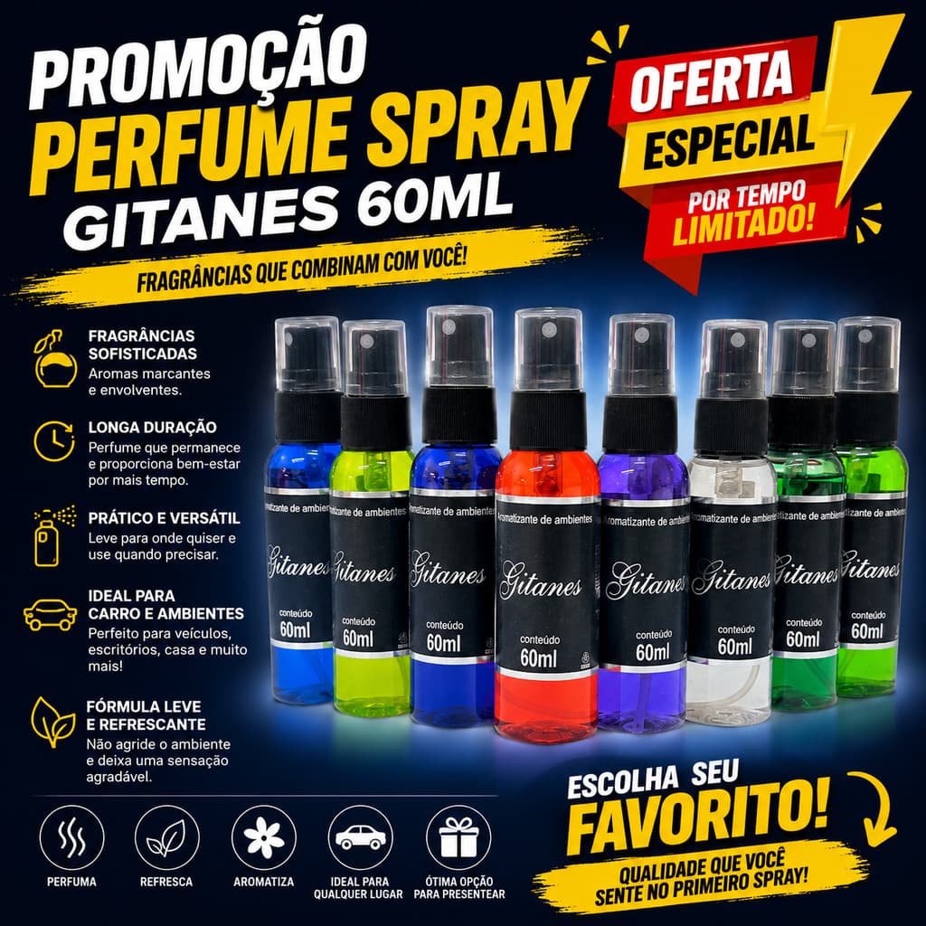 Kit 3 Cheirinho Carro Aromatizante Perfume Spray  - 60ML Gitanes
