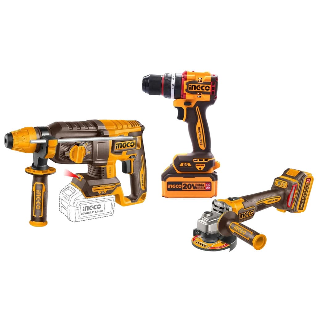 Combo 20V Parafusadeira Impacto / Esmerilhadeira 4.1/2 / Martelete 2 Baterias 4AH Carregador INGCO