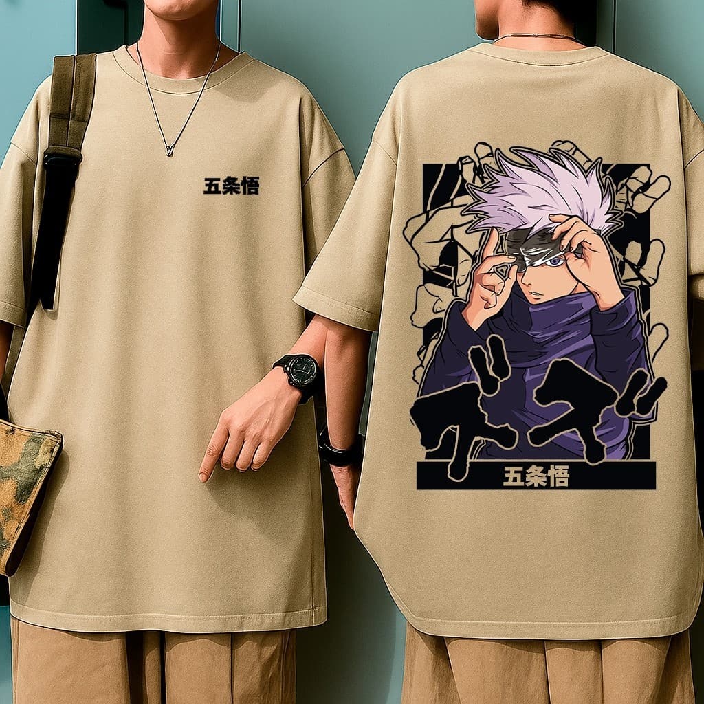 Camiseta Estampada Oversized Anime Jujutsu Kaisen Gojo Camisa  Algodão Feminino Masculino Unissex