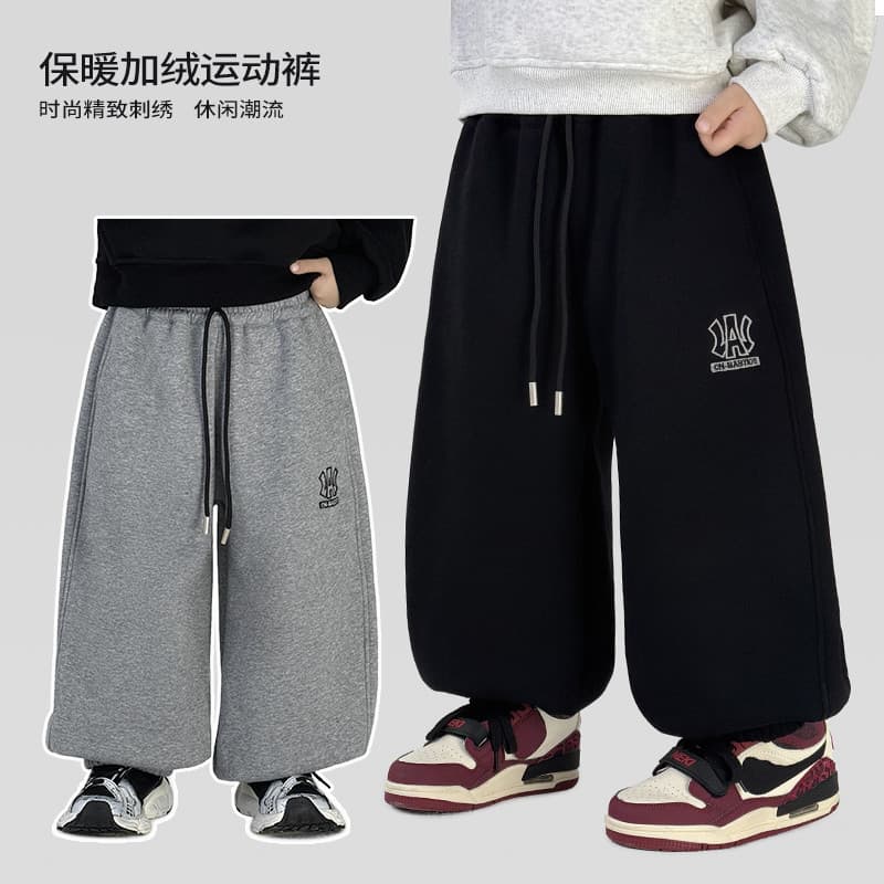 Calça de moletom com forro de lã de inverno para meninos de trabalho médio * 38412
