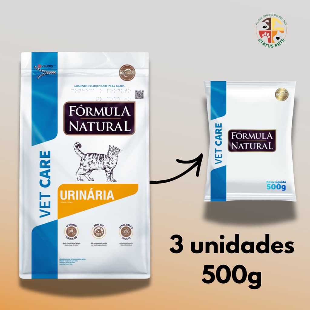 3 x 500g Ração Fórmula Natural Vet Care Urinária para Gatos Adultos