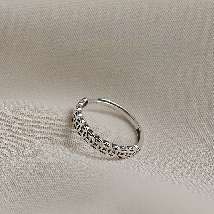 Anel de moeda de cobre cercado luz feminina luxo nicho Design índice dedo anel transferência dinheiro sorte cauda anel a