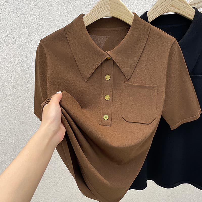 Além de gordura plus Size gola Polo feminina seda gelo manga curta camiseta feminina verão estilo fino solto mais magro
