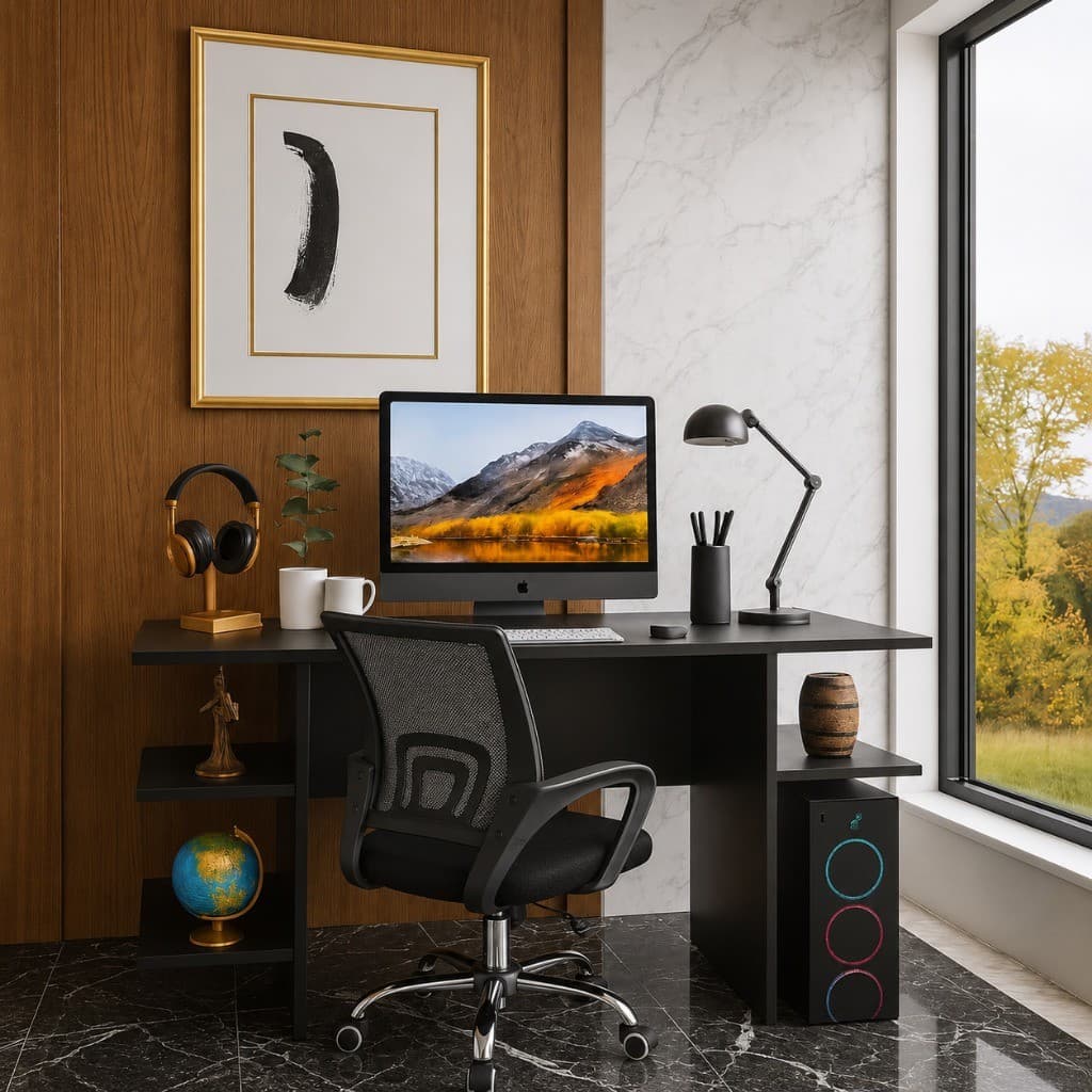 Kit Mesa Escrivaninha Gamer Compacta + Cadeira De Escritório Ergonômica Mesh