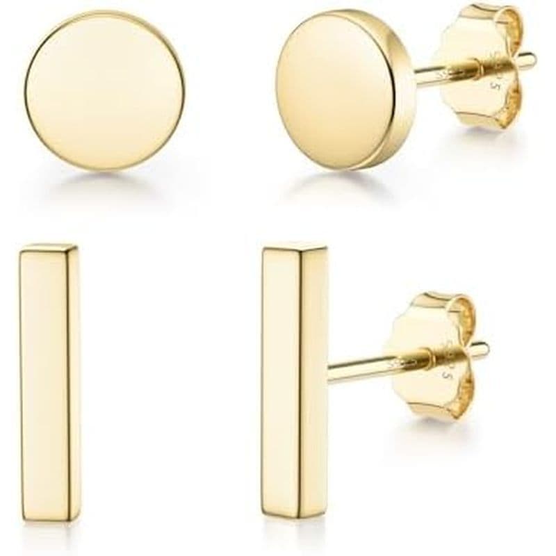 JIAYIQI Conjunto De Brincos Minimalistas De Prata Esterlina 925 , Banhados A Ouro 14K , Hipoalergênico , Pequena Barra ,
