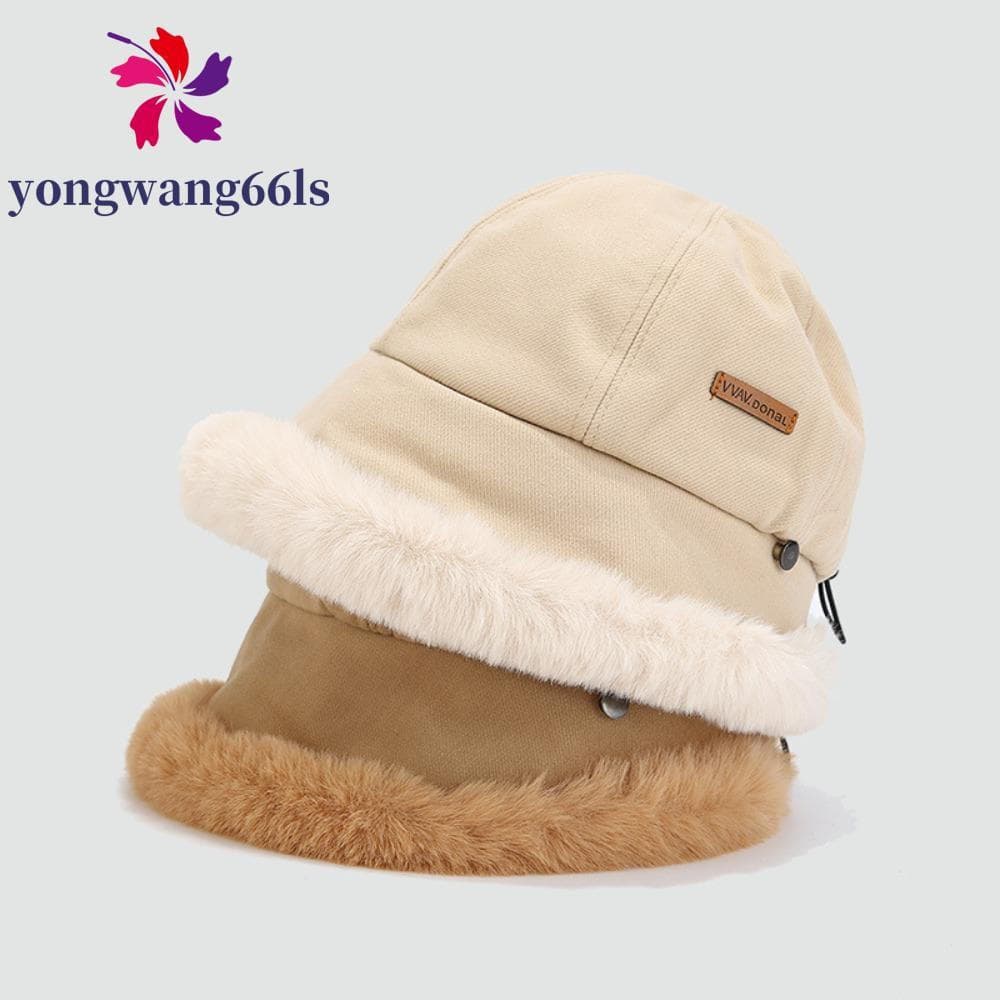 YONGWANG Chapéu Panamá Plus De Veludo , Balde De Pele Fofa De Aba Larga À Prova De Vento De Pescador De Inverno Retrô Ma