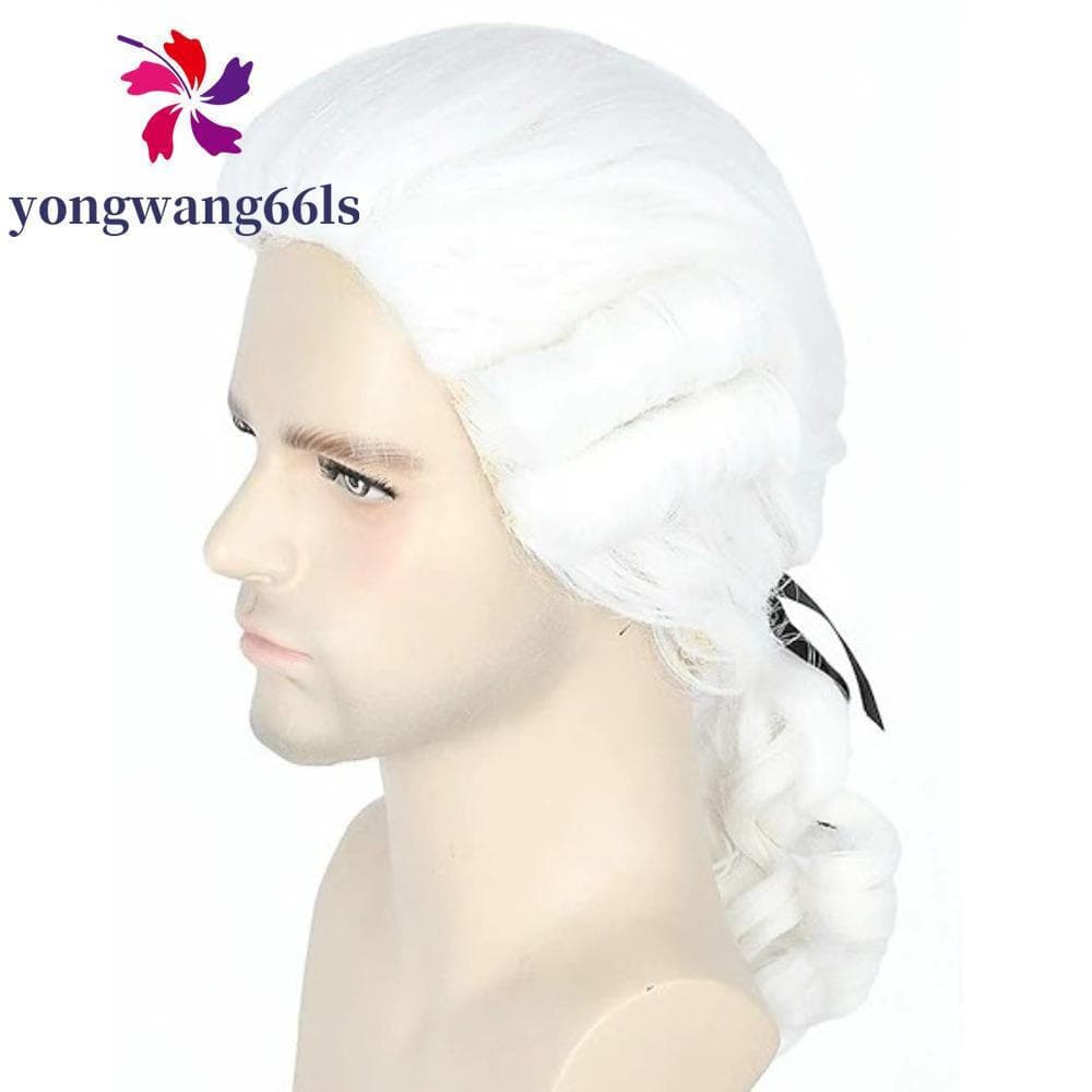 YONGWANG Peruca Encaracolada Cosplay Barroca , Perucas Masculinas De Luxo , De Juiz Advogado De Fantasia Cinza Branco