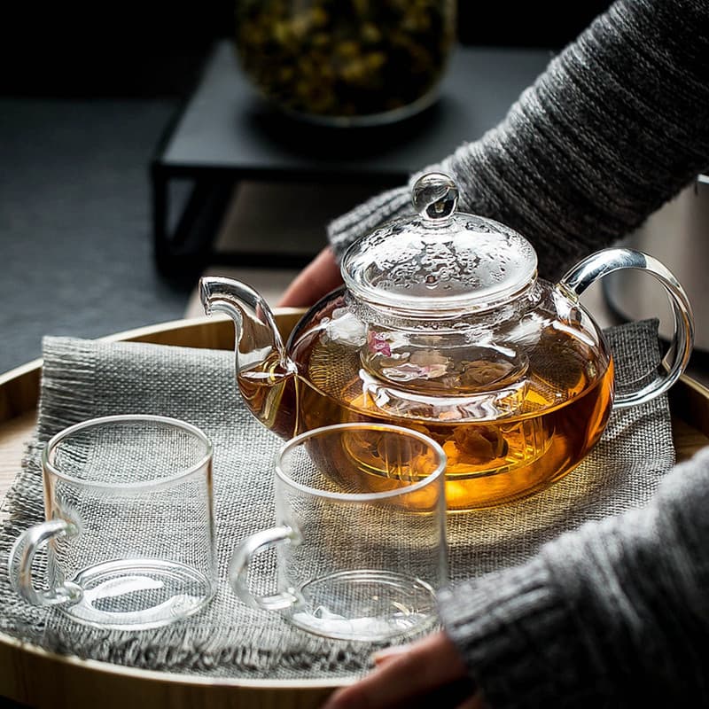 Bule de flores de frutas transparente, estilo japonês, resistente a altas temperaturas, com aquecimento de velas, conjun