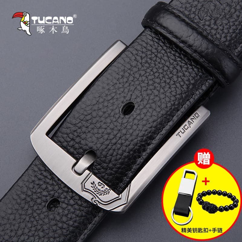 Cinto pica-pau masculino couro genuíno genuíno puro primeira camada de couro pino fivela cinto ampliado simples All-Matc