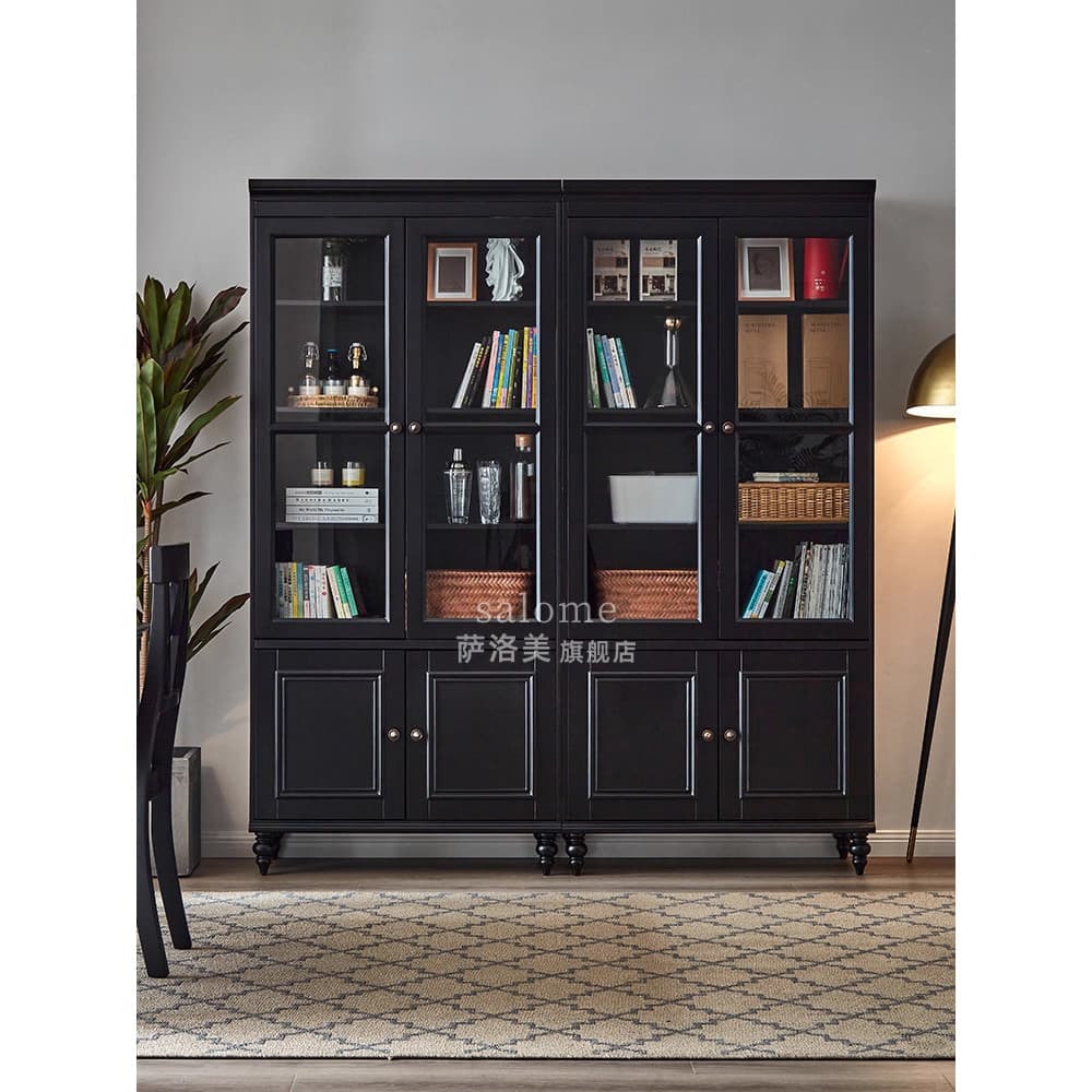 Americano todo madeira maciça estante armário pequeno apartamento combinação preto simples moderno estudo doméstico bloq