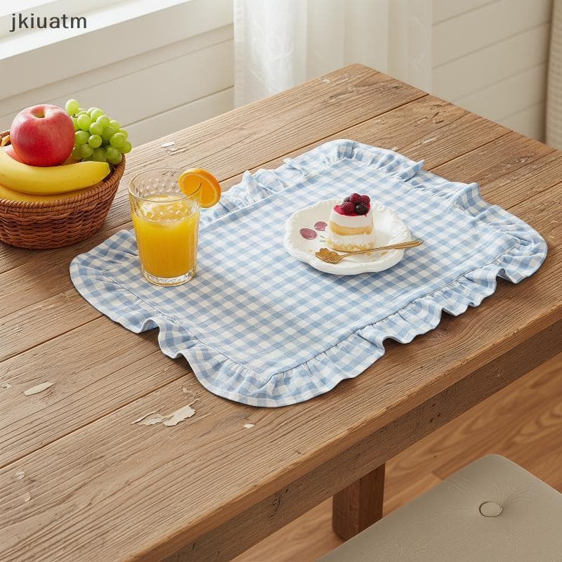 1 Peça De Jogo Americano Com Listras Azuis E Rosa Babados Para Decorar Uma Mesa De Sala De Jantar