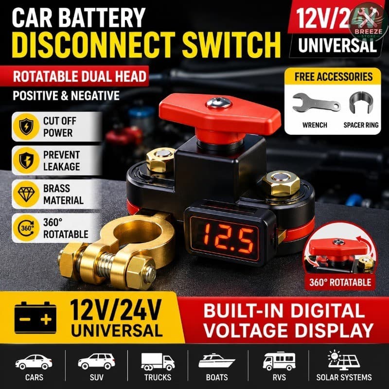 Interruptor De Desconexão Da Bateria Do Carro 12V 24V , Terminal De Latão Giratório , Isolador Cortado Com Display De Te
