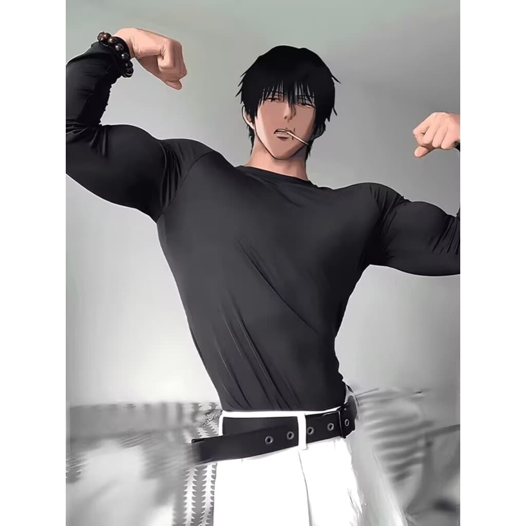 Volvo Heijiner cos puro algodão manga comprida camiseta muscular masculino treinamento de Fitness esportes moletom pele-