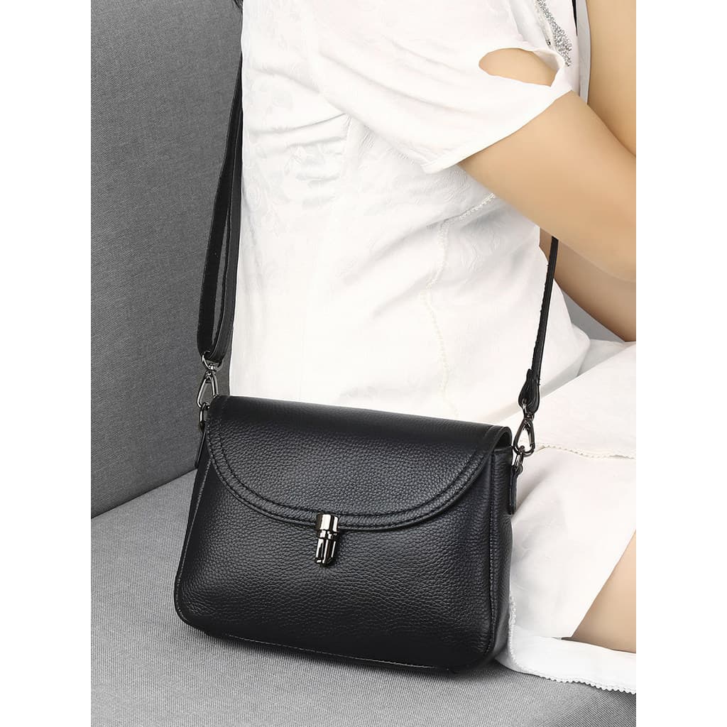 Bolsa feminina 2025 novo estilo na moda bolsa mensageiro feminina moda All-Match pequena bolsa redonda couro genuíno Cas