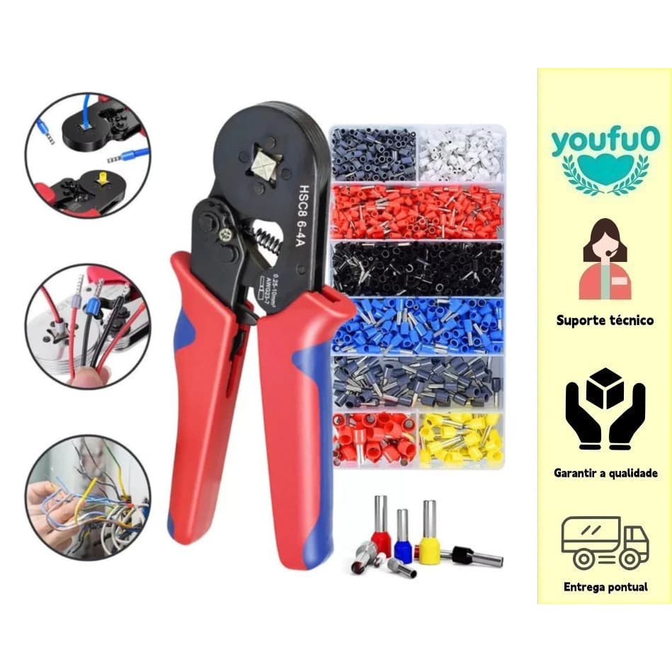Adequado para conjunto de alicates de crimpagem tipo caixa com terminais tamanho do furo 0.25 a 10 mm