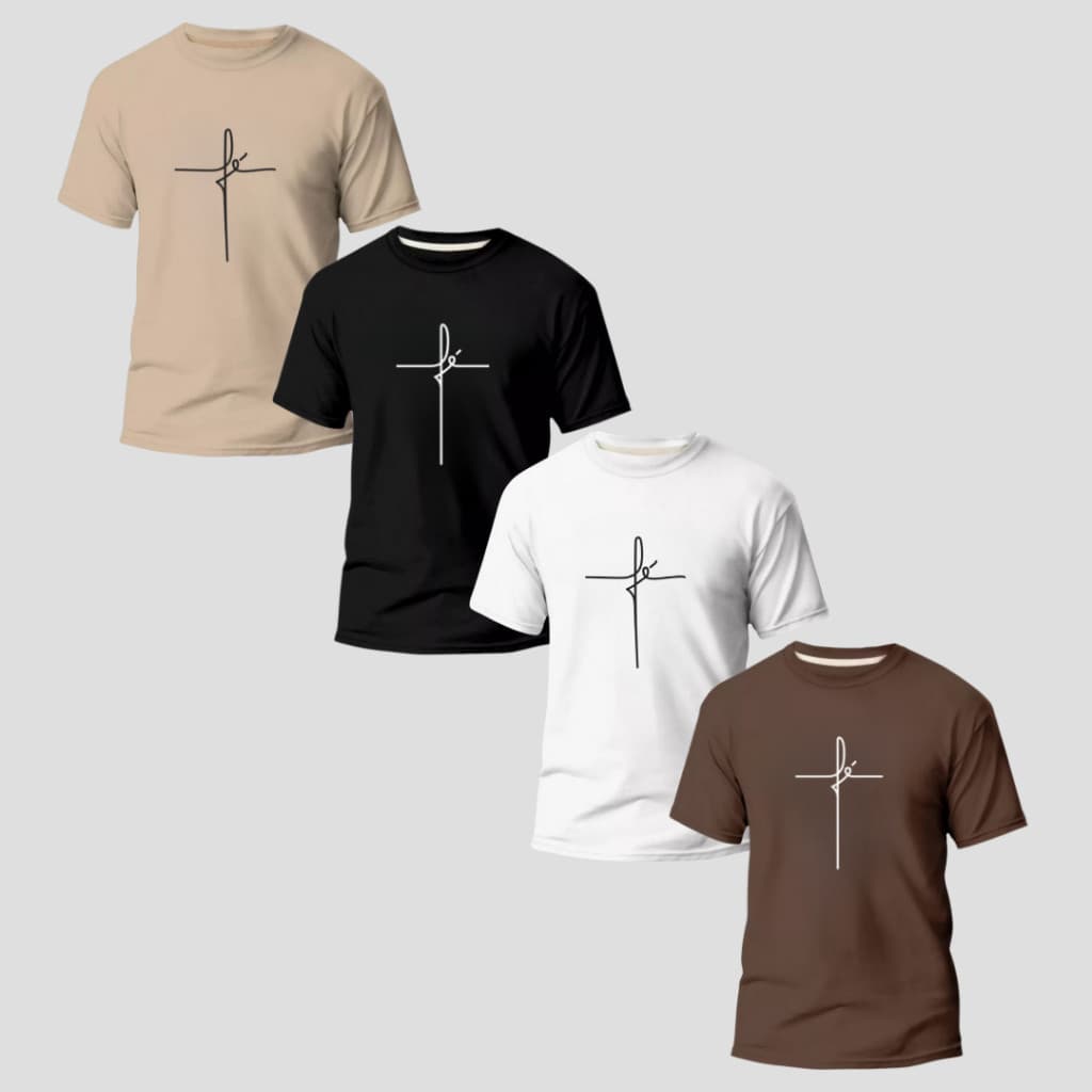Camiseta kit 4 peças Masculinas Básicas 100% Algodão Moda Cristã Gospel Estilosa Streetwear
