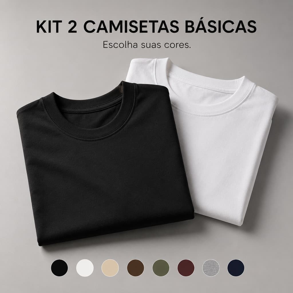 Kit 2 Camiseta Masculina Básica Lisa 100% Algodão Premium Slim Camisa Atacado Casual T-Shirt