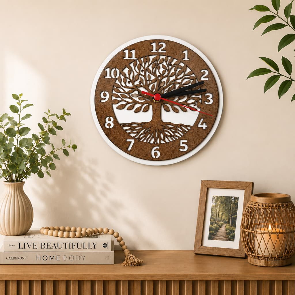 Relógio Parede MDF Árvore Da Vida Decoração Luxo